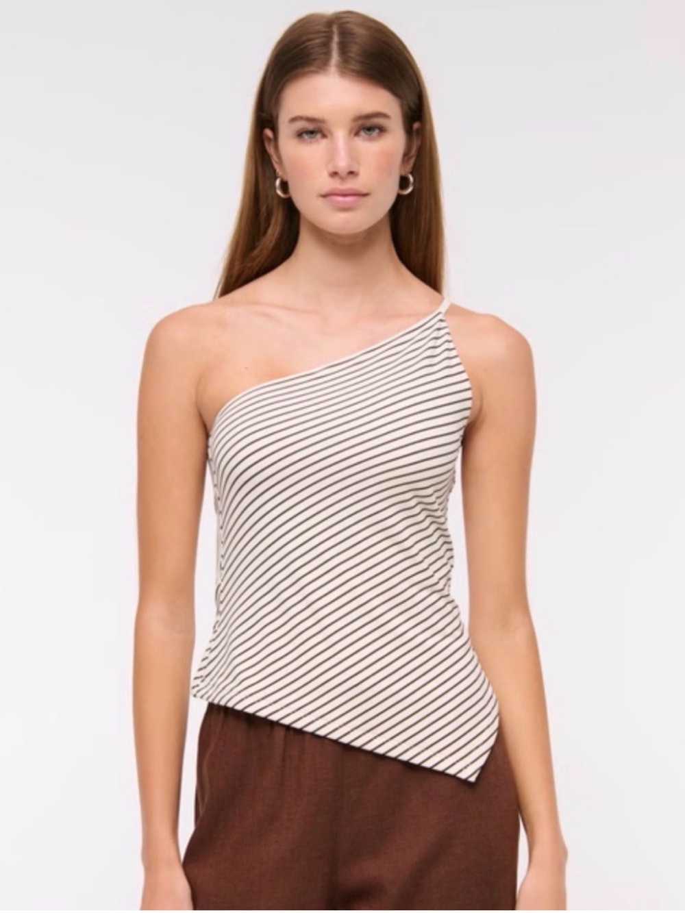 Abercrombie & Fitch One-Shoulder Striped Tank in Cream and Black